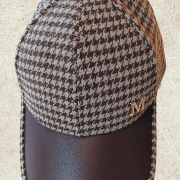 Houndstooth Baseball Cap, Brown, Initial M decoration bling - Picture 2 of 3